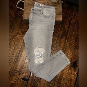 UEC Juicy Couture Jeans Sz 10 Gray Flaunt It Distressed Sequin Mid Rise Skinny
